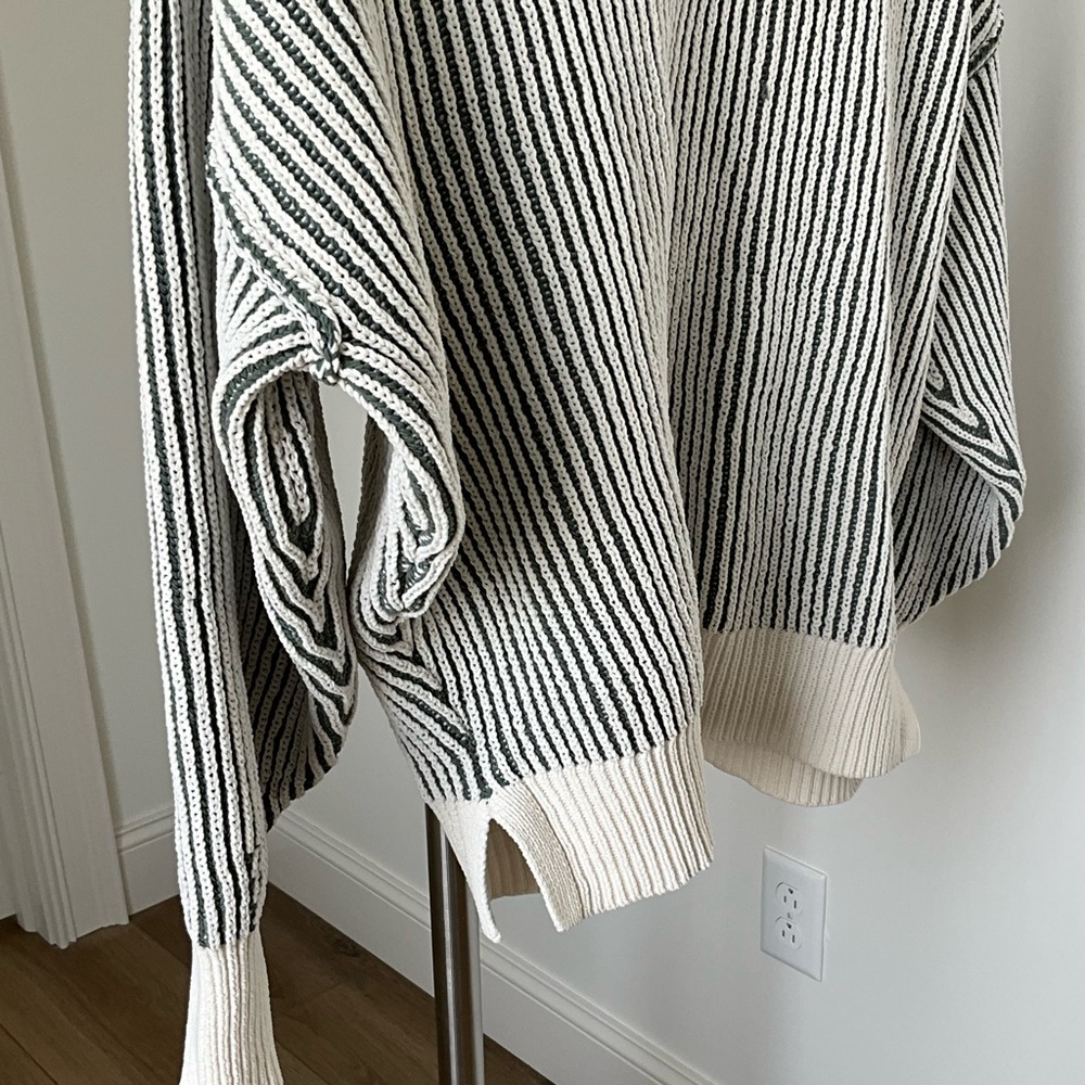 Aerie Green Cream Ribbed Knit Oversized Sweater Drop Shoulder - Picture 5 of 6